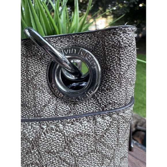 Calvin Klein Grey Handbag/Purse Adjustable Strap All Over Logo Silver Accents - Picture 5 of 12